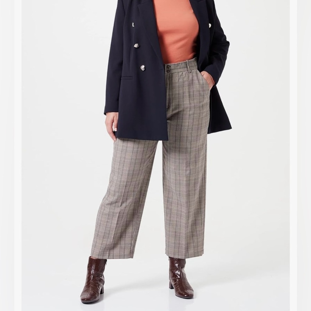 Kaffe Cropped Plaid Wide-Leg Pants